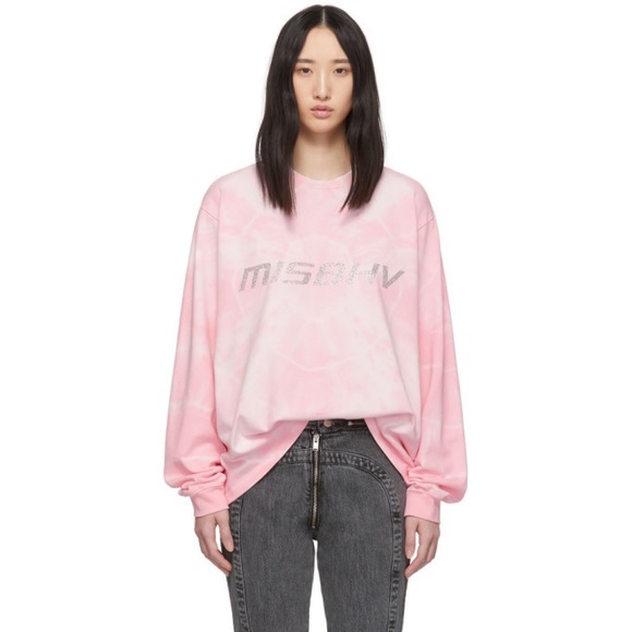 MISBHV Pink and White Tie-Dye Logo Club Wear Solutions Sweater - Picture 1 of 4